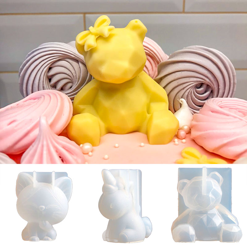 3D Silicone Mold DIY Geometry Stereo Bear Deer Cat Animal Mold Ornament Mold Cake Decoration Tools