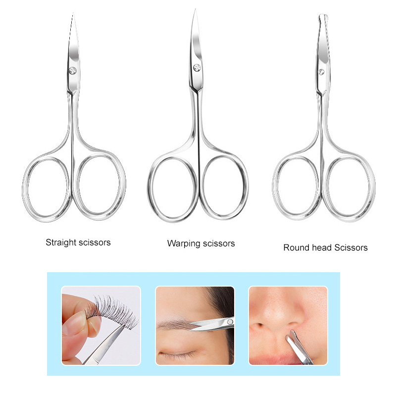 Cosmetic Scissors Round Straight Warped Sharp Mini Makeup Scissors For Eyebrow Eyelid Sticker False Eyelashes Nose Hair Cutting