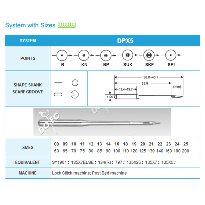100pcs Needle Leather Sewing Needle DPX5 SY1901 797 for Typical Sunstar Taking Seiko Consew Juki Pfaff Adler Industrial Machine