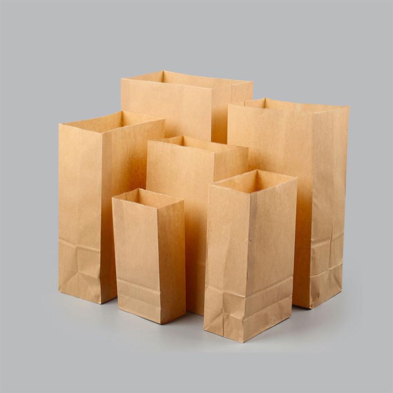 50/100PCS Square Bottom Food Paper Bags Kraft Paper Bags Breakfast Paper Bags for Food Baking Dessert Party Paper Bags
