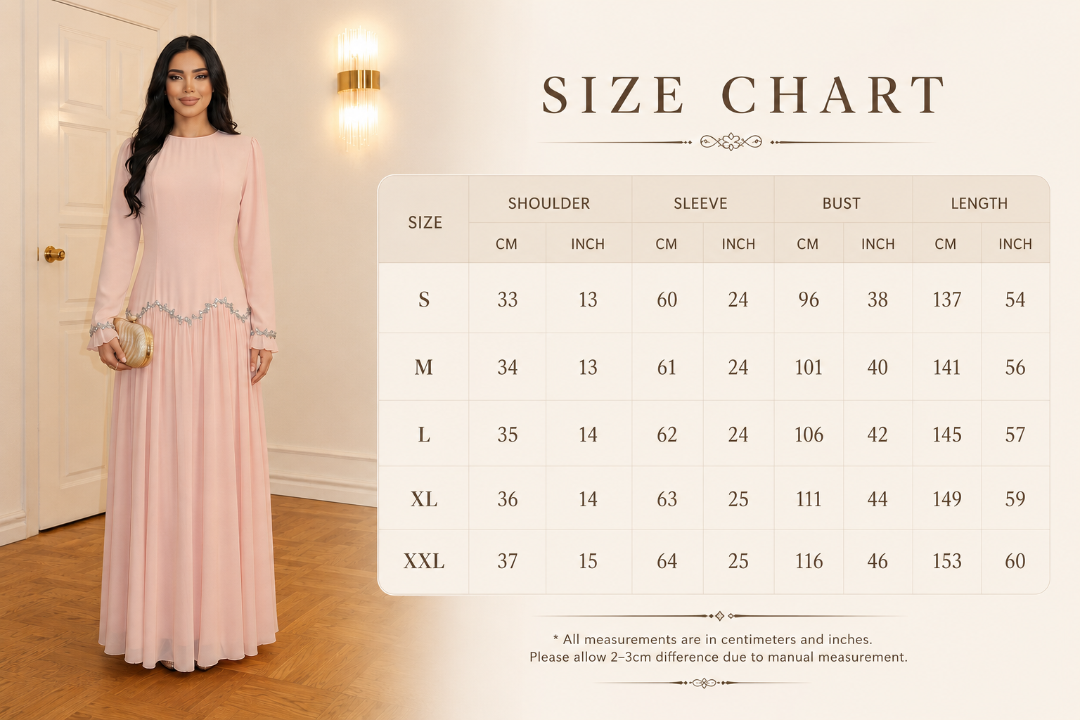 Elegant Crystal Trim Long Sleeve Dress