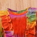 Newborn Baby Girl Tie-Dye Ribbed Jumpsuit, Long Sleeve Ruffle Trim Romper Back Button Playsuits One-Piece Spring Fall Clothes