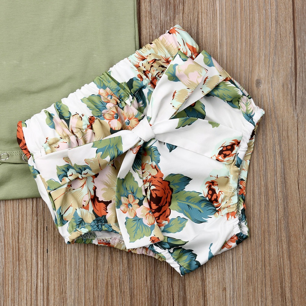 0-24M Newborn Infant Baby Girls Clothes Ruffle Sleeve Romper Floral Shorts Outfit