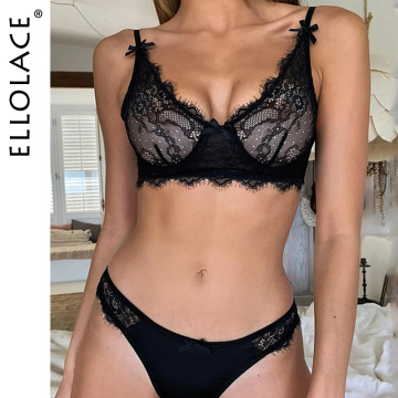 Ellolace Lace Lingerie Women's Underwear Set Transparent Lenceria Sexy Bra Set Female Brief Sets Sexy Things Women's Panties Set