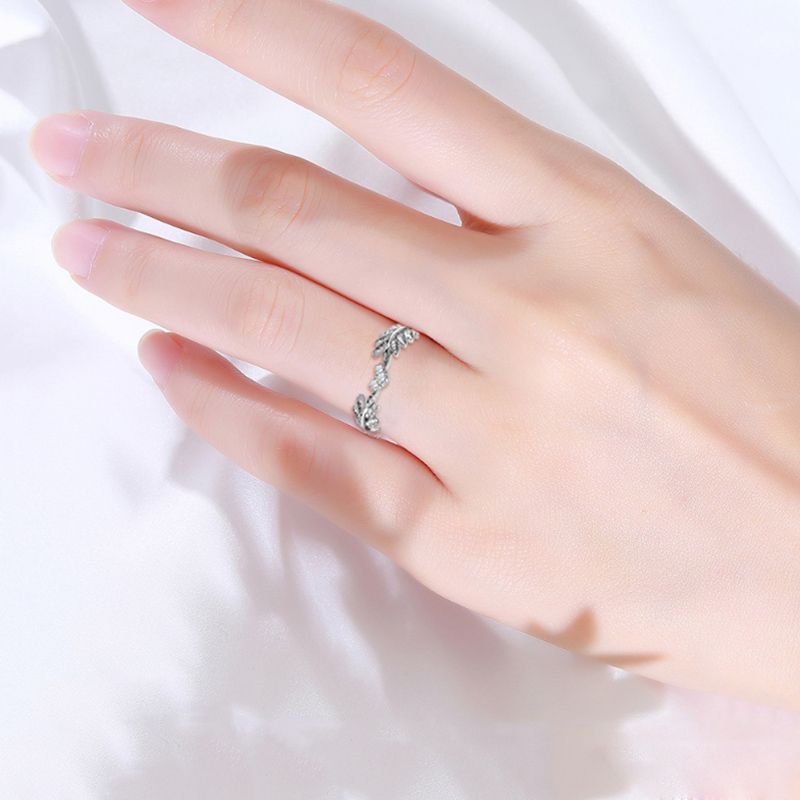 Newest Fresh Sweet Leaf Adjustable Ring Female Light Luxury Olive Branch Finger Ring