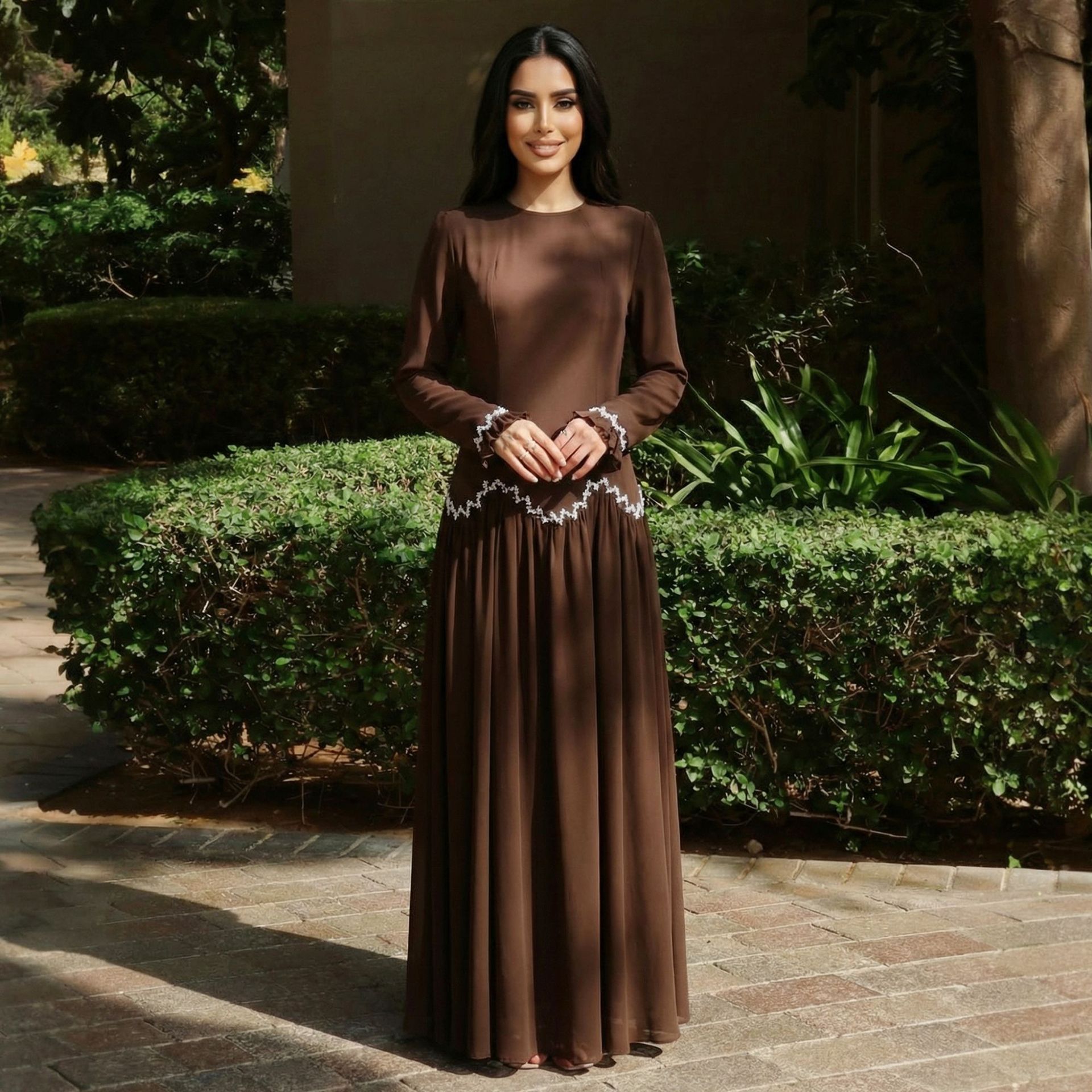 Crystal Trim Modest Party Abaya Dress