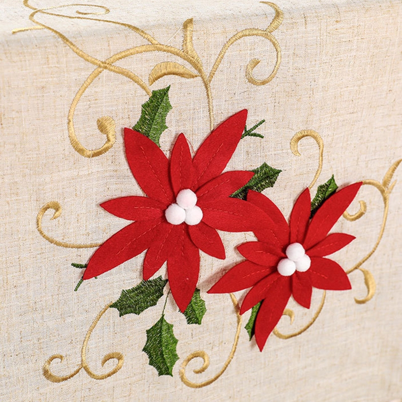 Double Thickness Rustic Embroidered Floral Table Runners Christmas Decorations H58C