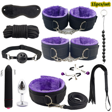 High Quality BDSM Sex Bondage Restraints Set Handcuffs Whip Metal Anal Plug With Vibrator Sex Toys for Couples Adult Sex Product