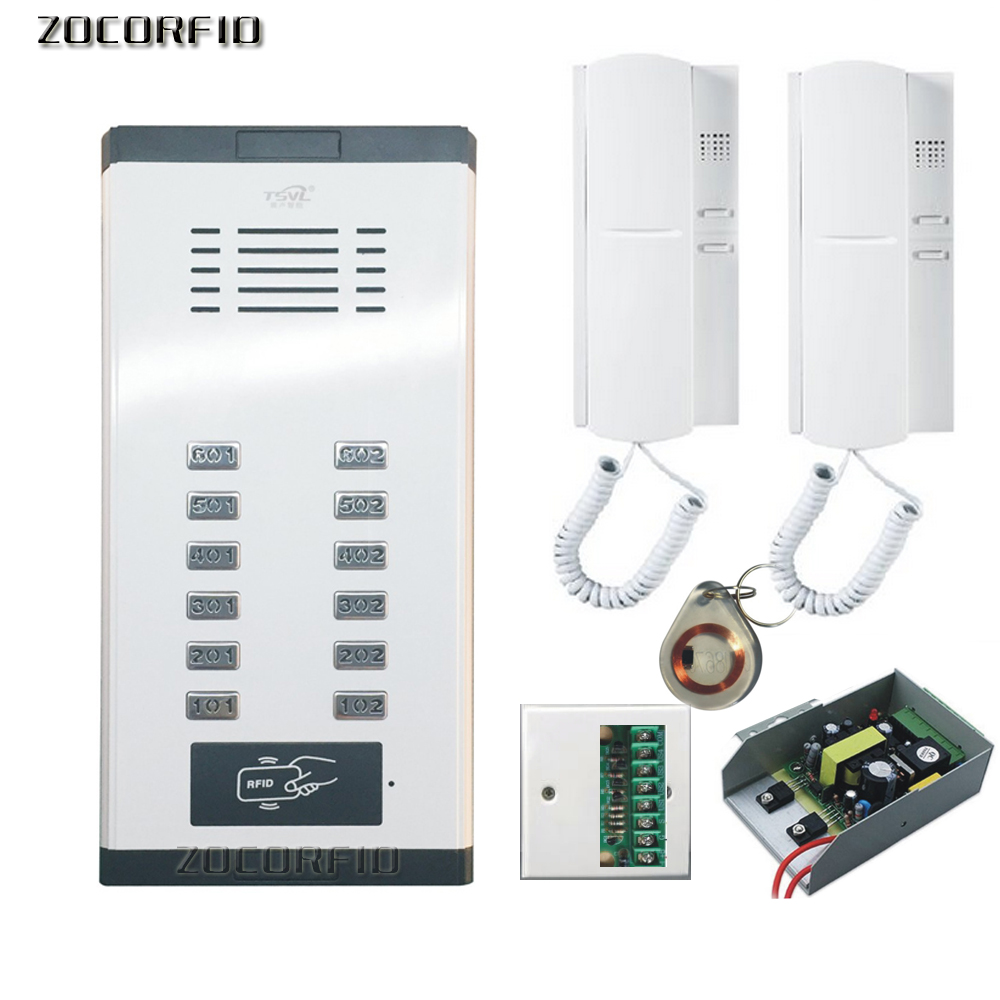 DIY the easet directly button Door Phone Intercom Doorbell System For 12 Units Apartment + RFID Electronic control lock