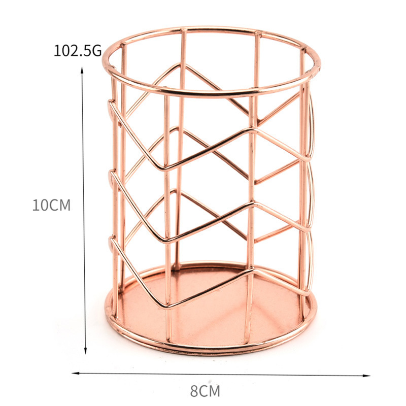 Durable New Round Iron Pen Pencil Holder Office Supplies Iron Desk Organizer Makeup Brush Tube Portable Light Repeatedly Basket