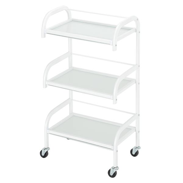 [US-W]Three-Layer Beauty Tool Cart With Glass White 4 Wheels Easy to Move and Operate Hair Salon Instrument Storage Cart