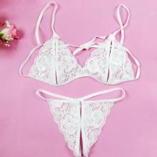 MISSKY 2PCS/Set Women Sexy Lace Bra + Briefs Three-Point Open Crotch Underwear Set