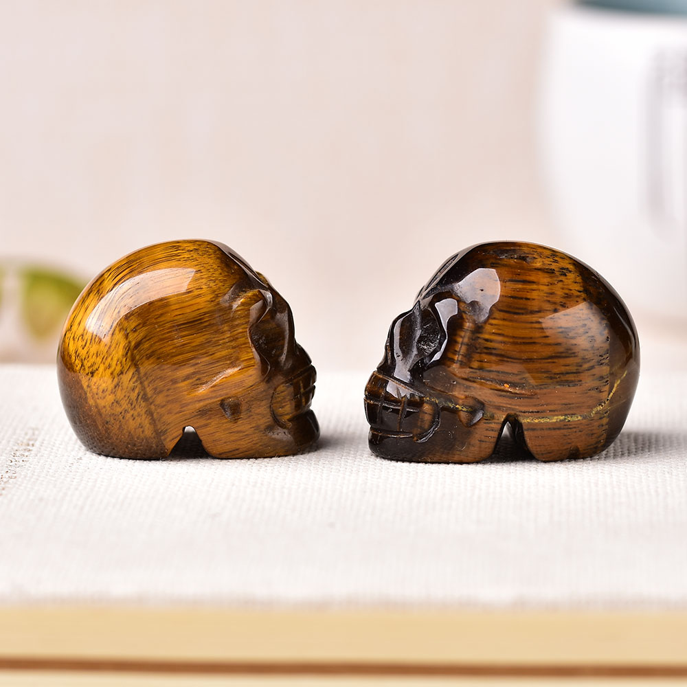 1PC Handmade Natural Stone Tigers Eye skull Crystal Healing Gift Crafts Home decoration Polished Art Collectible Figurine