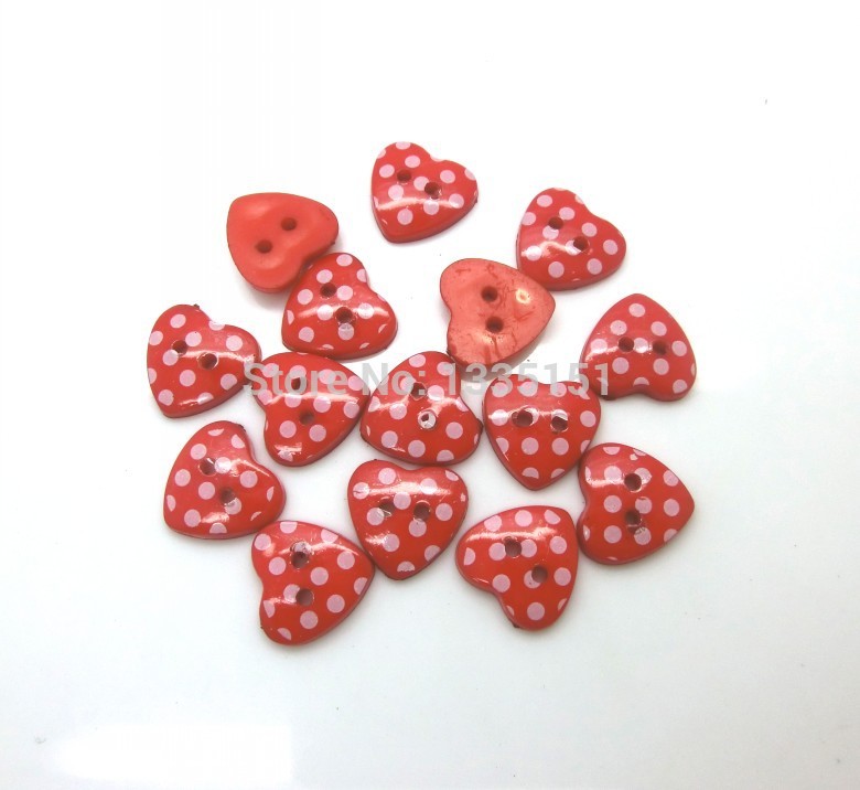 Free shipping -100pcs Red Dot Heart 2 Holes Resin Sewing Buttons Scrapbooking 15x14mm M01003