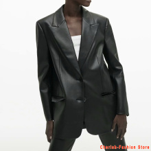 2021 Long PU Faux Leather Blazers Women Leather Jacket Coat Brand New Women's Jackets Outerwear Ladies Coats Female Leather Suit