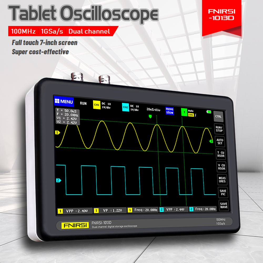 ADS1013D 2 Channels 100MHz Band Width 1GSa/s Sampling Rate Oscilloscope W/ 7 Inch Color TFT LCD Touching ScreenPortable Digital