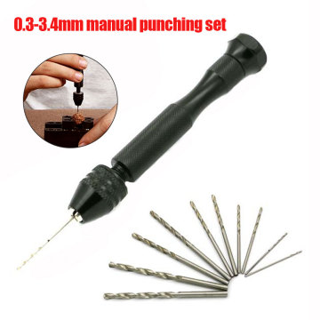 Hand Drill Jewelry Craft Hand Manual Drill Chuck Mini Hand 10PCS Twist Drill Bit