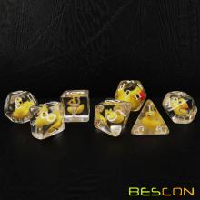 Bescon Novelty Animal Polyhedral Dice Set, Yellow Duck and Chicken RPG Dice set of 7