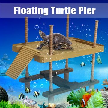 Reptile Large Turtle Square Pier Platform 41 x 28 cm With Ramp Ladder Basking Floating Plastic Durable High Quality