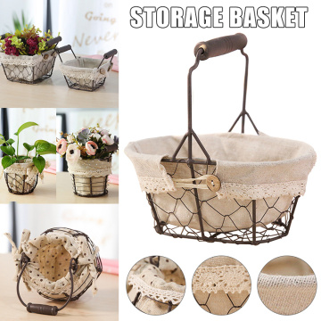 High Quality 1/2PCS Portable Wrought Iron Storage Basket with Cloth Liner Handheld Waterproof Storage Basket