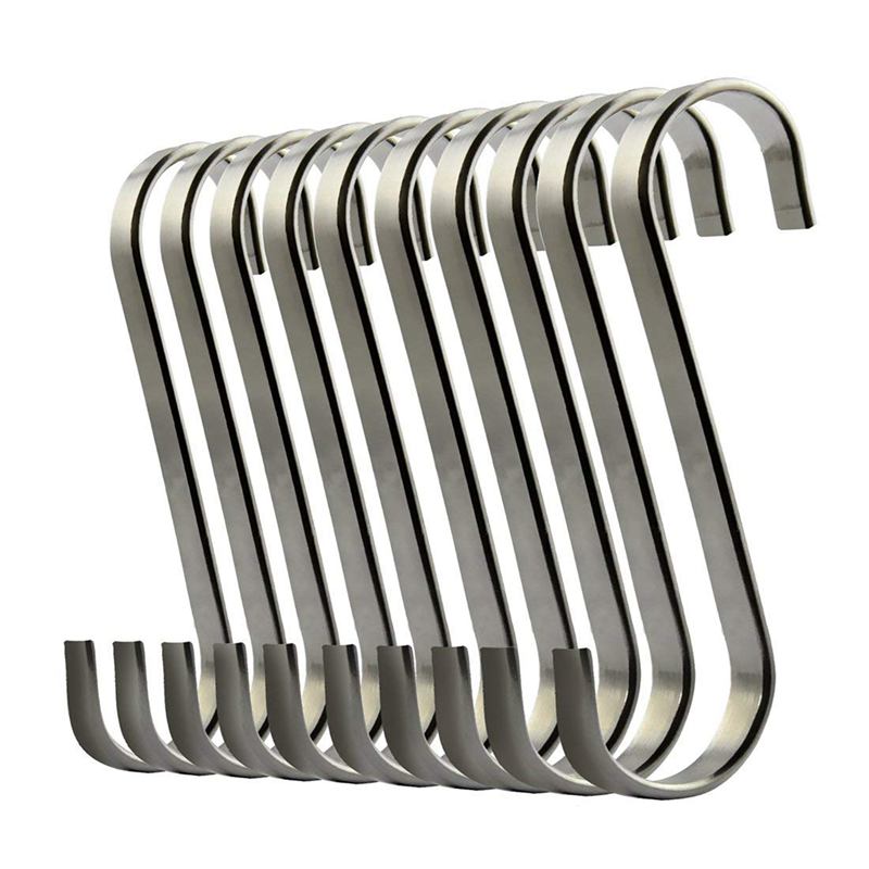 Set of 10 S Stainless Steel Suspension Hooks for Kitchen Cookware or Butcher Meat-ABUX