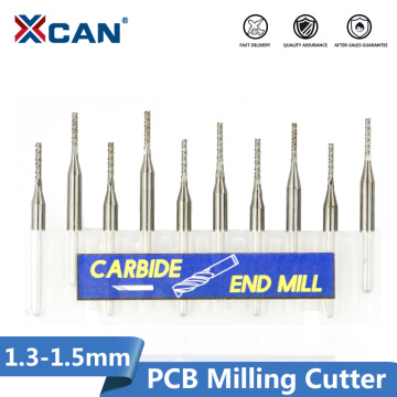 XCAN 10pcs 1.3/1.4/1.5mm PCB Milling Cutter 3.175mm Shank CNC Machine Router Bit Carbide End Mill PCB Milling Bit