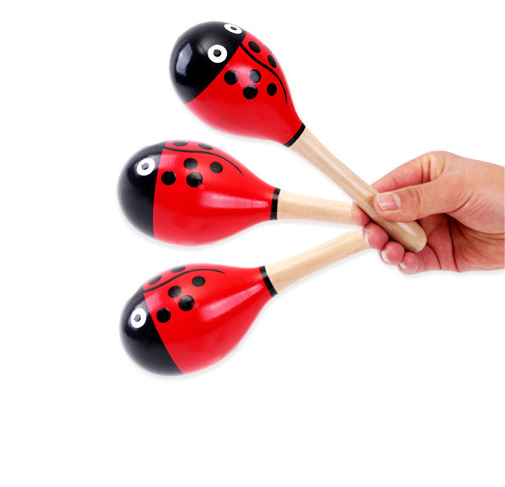 1Pc 20cm Baby Wooden Ball Toys Wood Sand Hammer Musical Maraca Rattles Educational Music Instrument Toy for Boys Girls Toddlers