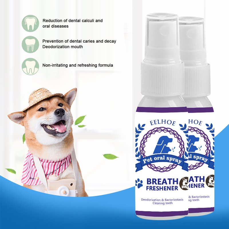 Pet Breath Freshener Spray Dog Teeth Cleaner Dog Cat Oral Healthy Care Pet Dog Cat Supplies Stain Odor Removers Cleaning 30ML