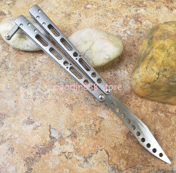 The One Butterfly Trainer Knife EX-10 Bushing System 440 Blade Titanium Handle Jilt Knife Not Sharp Hunting Free-swinging Knife