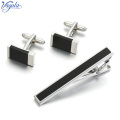 VAGULA Brass Cufflinks Tie Clip 3Pcs Set Luxury Bonito Black Stone Gemelos Classic Clasp Necktie Tie Pin Bar SET 35
