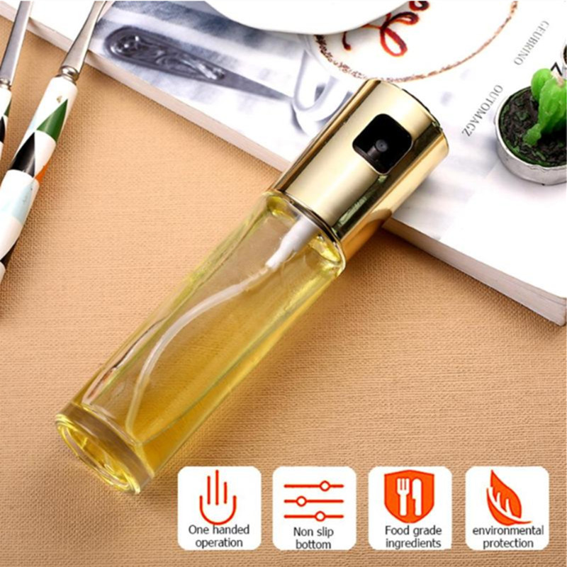 1xGlass Olive Oil Sprayer Kitchen Oil Spray Bottle Pump Stainless Steel Oil Pot Leak-proof Drops Oil Dispenser BBQ Cooking Tools