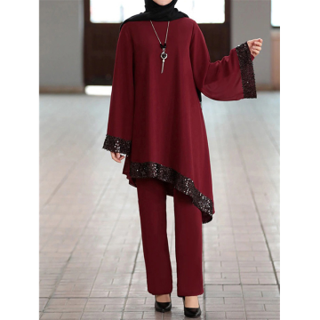 Eid Mubarak Kaftan Dubai Abaya Turkey Muslim Fashion Hijab Dress Sets Top + Pants Islam Clothing Abayas For Women Musulman