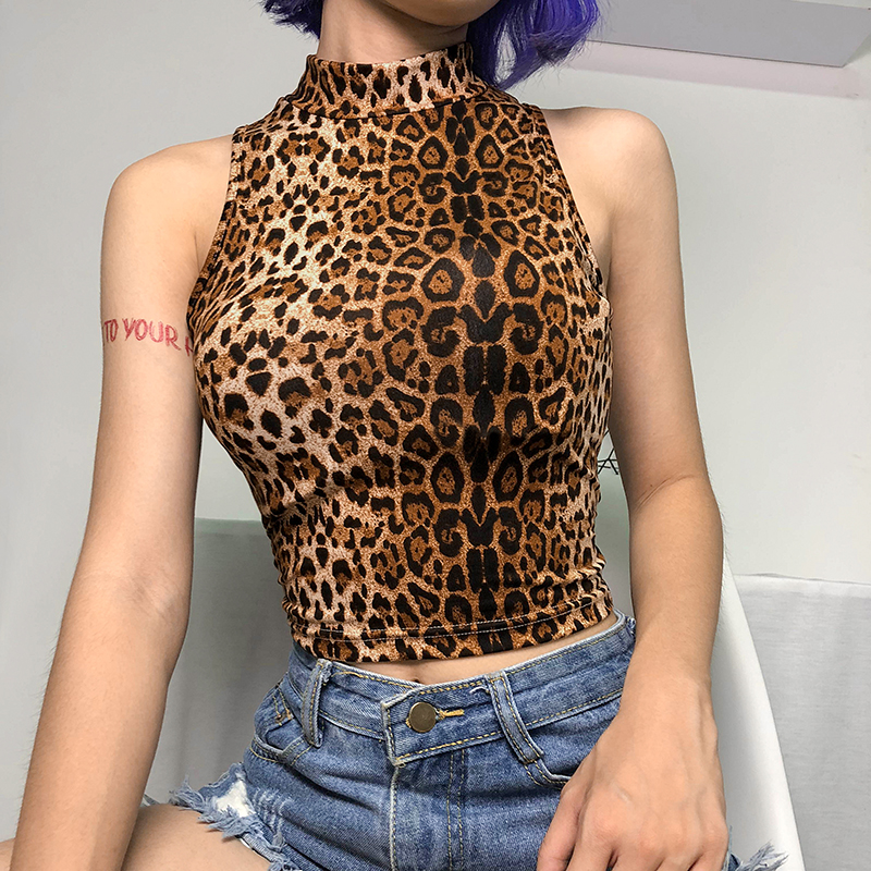 HEYounGIRL Leopard Print Tank Tops Tees Sleeveless Turtleneck Crop Top Women Streetwear Short Camis Casual Cropped Feminino 2018