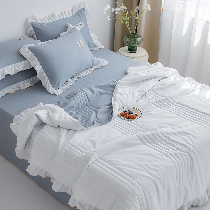 Colorblock Washed Cotton Soft Quilted Blanket Aircondition Summer Quilt Sheet Pillowcase Patchwork Comforter Bedspread #/