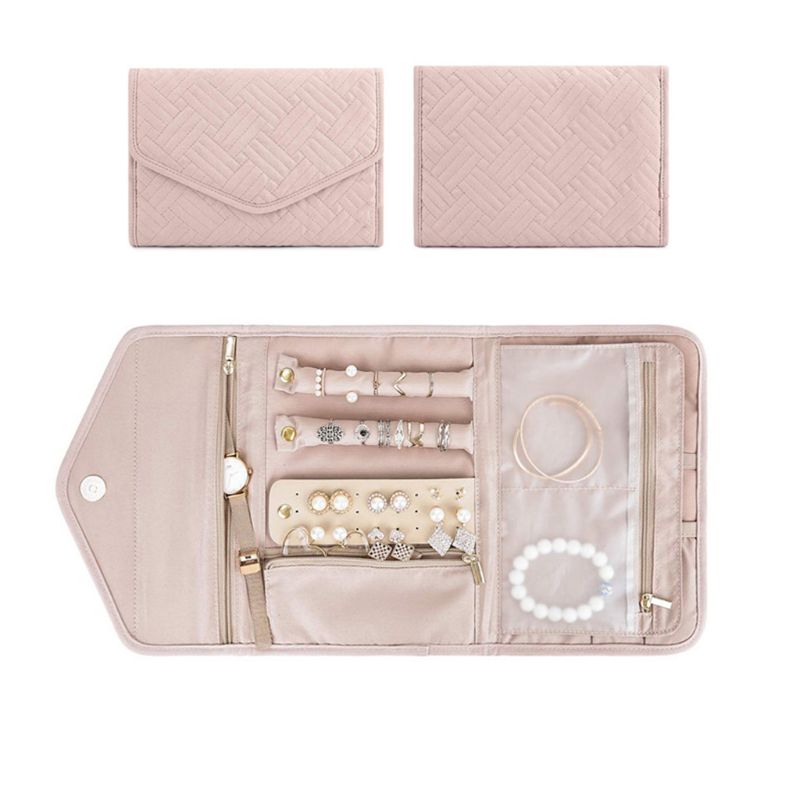 Travel Jewelry Organizer Roll Foldable Jewelry Case for Journey-Rings Necklaces Jewerly Storage Bag