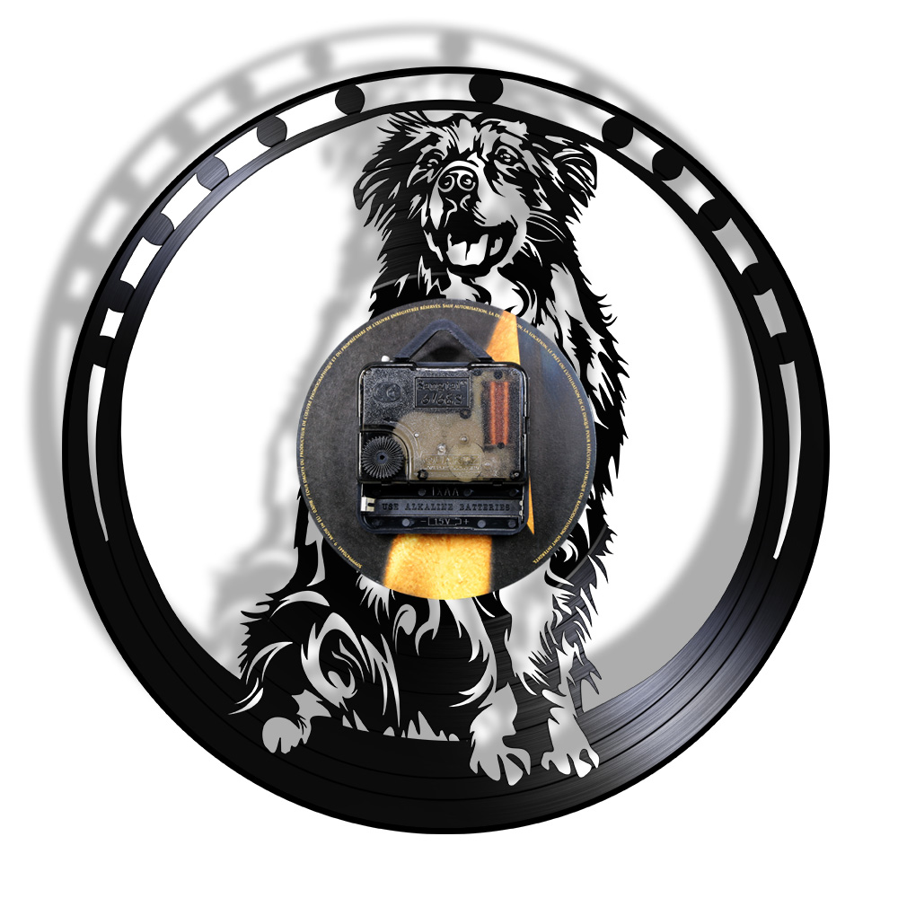 Australian Shepherd Dog Vinyl Record Wall Lighted Clock Aussie Puppy Pet Shop Decor Wall Watch with backlight Dog Lover Gift