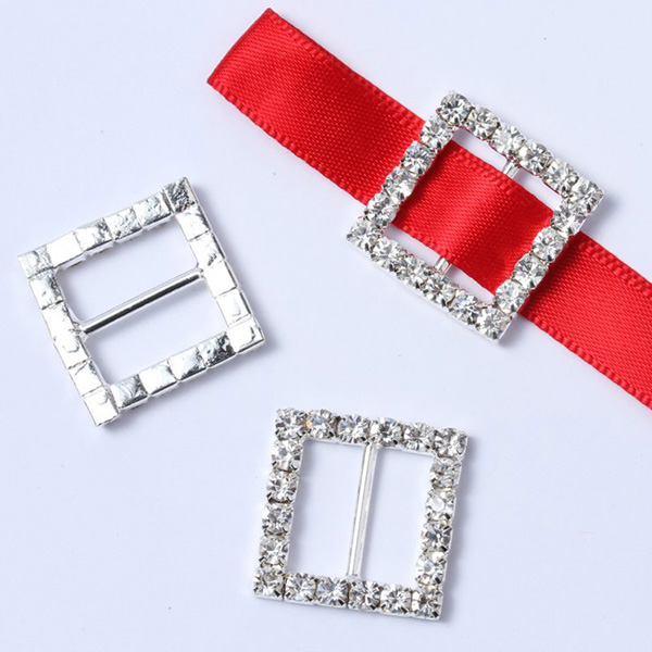 Silver Metal Rhinestone Buckles DIY Accessories Gem Decoration For Bridal Wedding Invitation Card For Ribbon Slider 100pcs