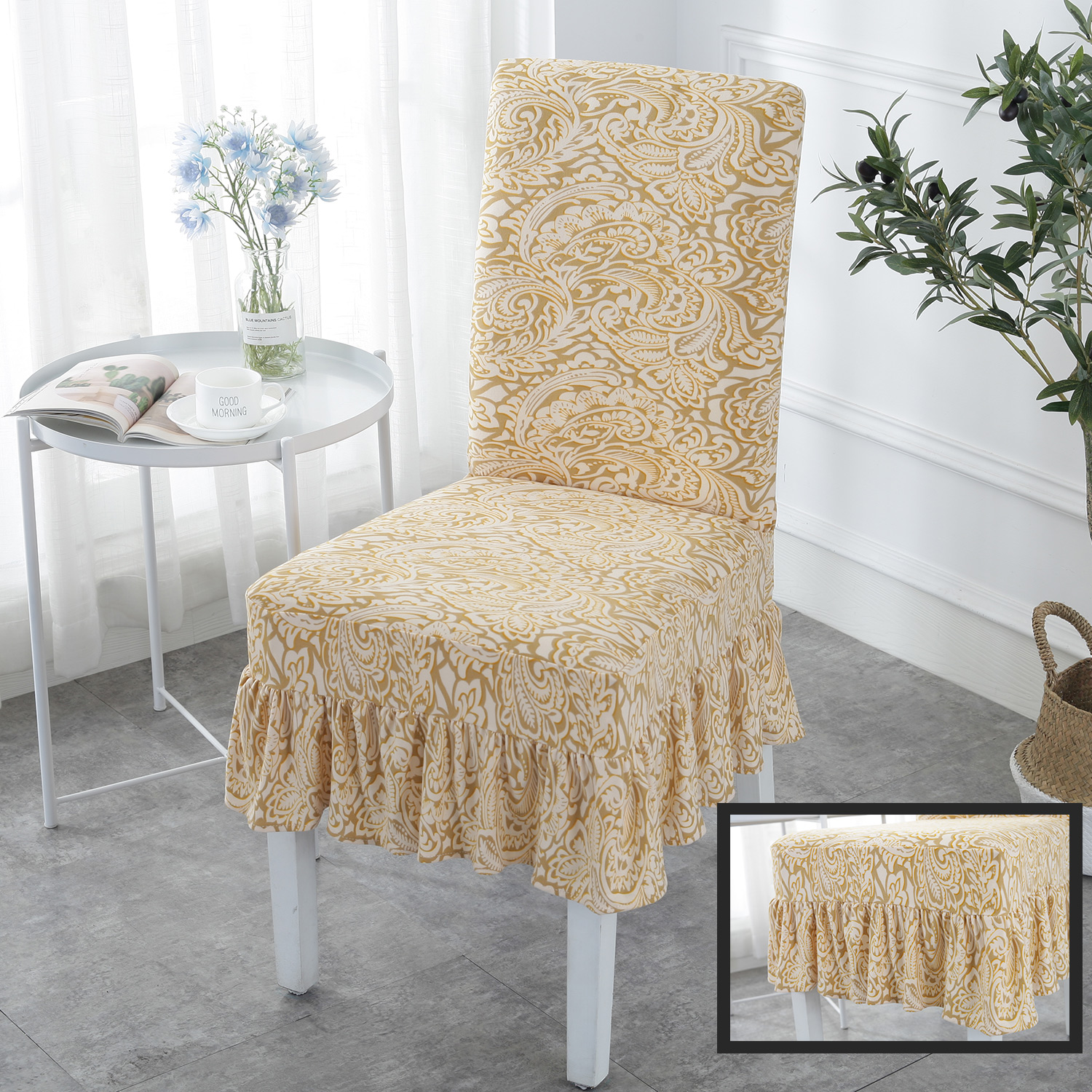 Apartment Home Usage Fancy Patterned Dining Chair Covers Spandex To Protect Chairs From Spills Stains Dirt Grime Wear Shabby