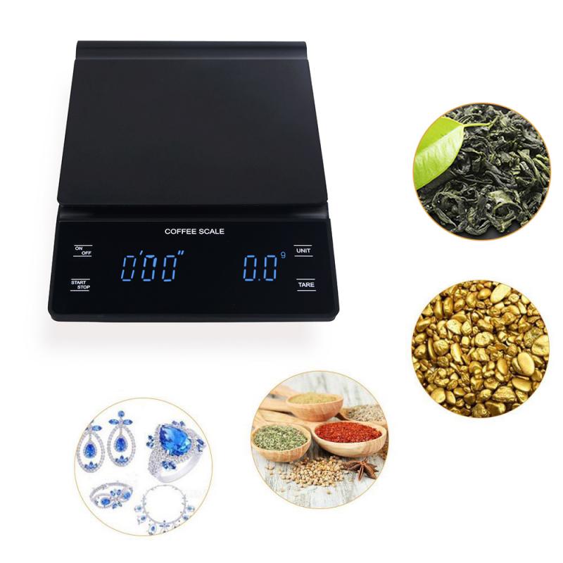 3kg 0.1g Drip Coffee Scale With Timer Portable Electronic Digital Kitchen Scale High Precision LCD Scales Jewelry Tools Cocina