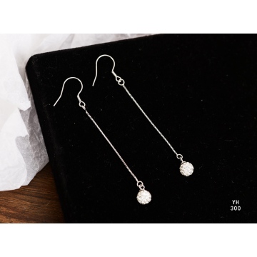 Solo crystal pendant long chain pure silver earrings