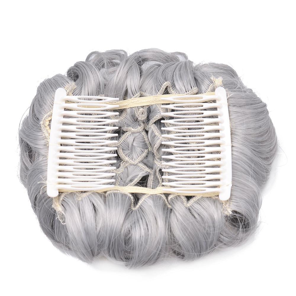 Delice Women's Curly Elegant Chignon Synthetic Gray Elastic Net Hair Bun With Two Plastic Combs Updo Cover Wedding Hair Piece