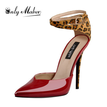 Onlymaker Women's 12CM Sexy Leopard Ankle Strap Closed Toe Pumps High Heel Sandals For Autumn Big Size US5~US15