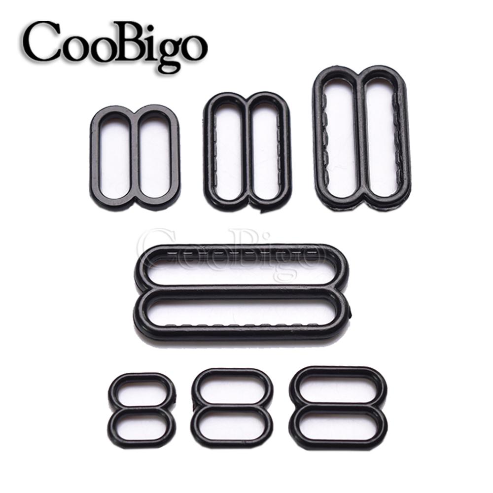100pcs Plastic Black Lingerie Adjustable Sewing Bra Sliders Rings Buckles For Lingerie Adjustment DIY Accessories 6mm-15mm
