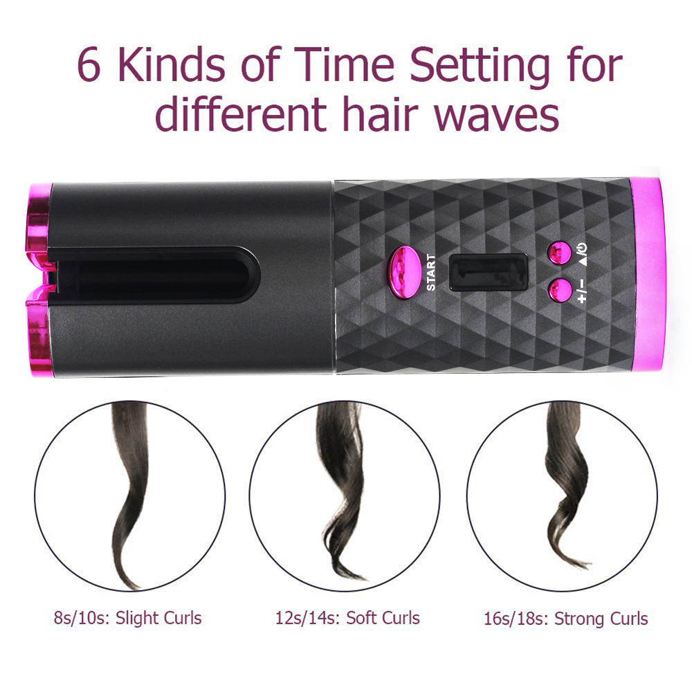 New Portable Wireless Automatic Curling Iron Hair Curler USB Rechargeable For LCD Display Curly Machine With 1 Comb+2pc Clips