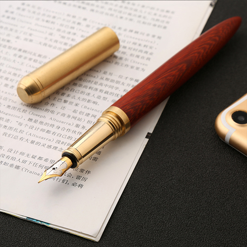 High Quality vintage Fountain Pen Rosewood and Brass Pen gift sign pen Pure Copper Pen for travel, office, business