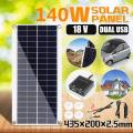 140W 18V Solar Panel Dual USB Output Solar Cells Poly Solar Panel MonoCrystalline Silicon Outdoor DIY for Car Yacht Battery Boat