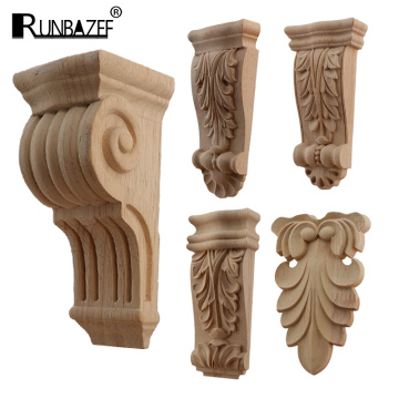 Retro Vintage Wood Carved Onlay Applique Carpenter Frame Decal Furniture Decoration Wooden Craft Decorative Gate Flower Ornament