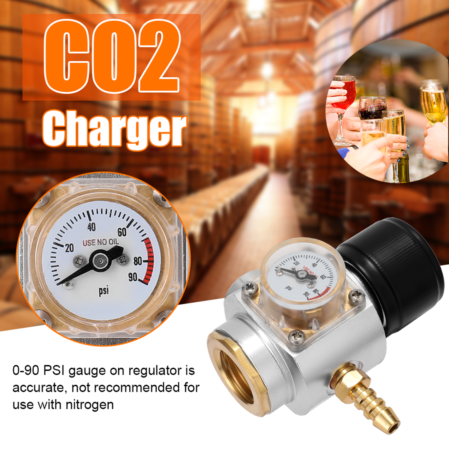 CO2 Charger Sodastream CO2 Mini Gas Charger 0-90 PSI Gauge for Soda Water Beer Kegerator