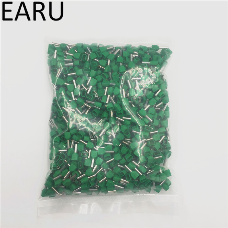 100PCS E Tube TE2510 Type Double Pipe Insulated Twin Cord Cold-press Terminal Block Connector Needle End Multicolor 2X2.5 mm2