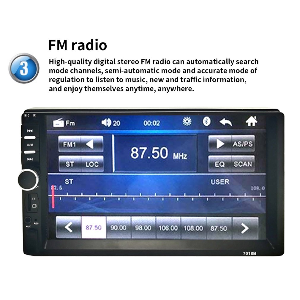 2 Din MP5 Player 7 Inch LCD Touch Screen Auto FM Radio Video Player Music Audio With USB Support Rear Camera